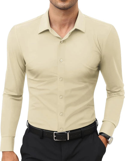 Stretch Mens Dress Shirts Long Sleeve Slim Fit Dress Shirts for Men Muscle Fit